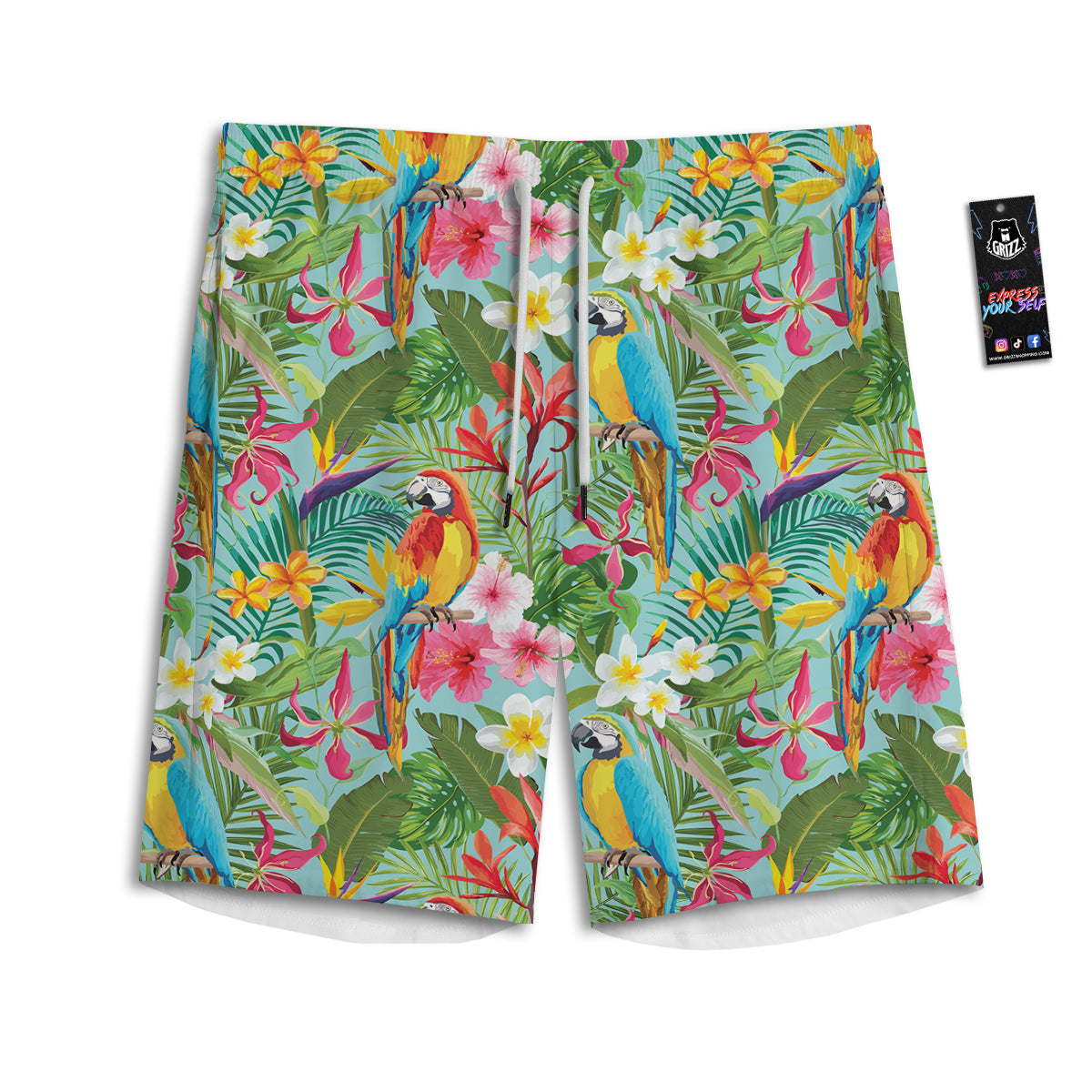 Parrot Tropical Print Pattern Men's Athletic Shorts