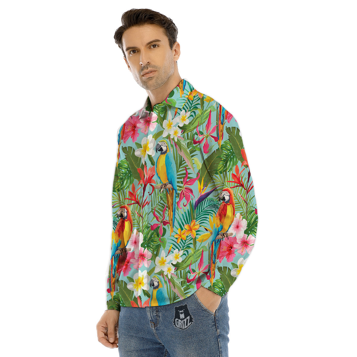 Parrot Tropical Print Pattern Men's Dress Shirts-grizzshop