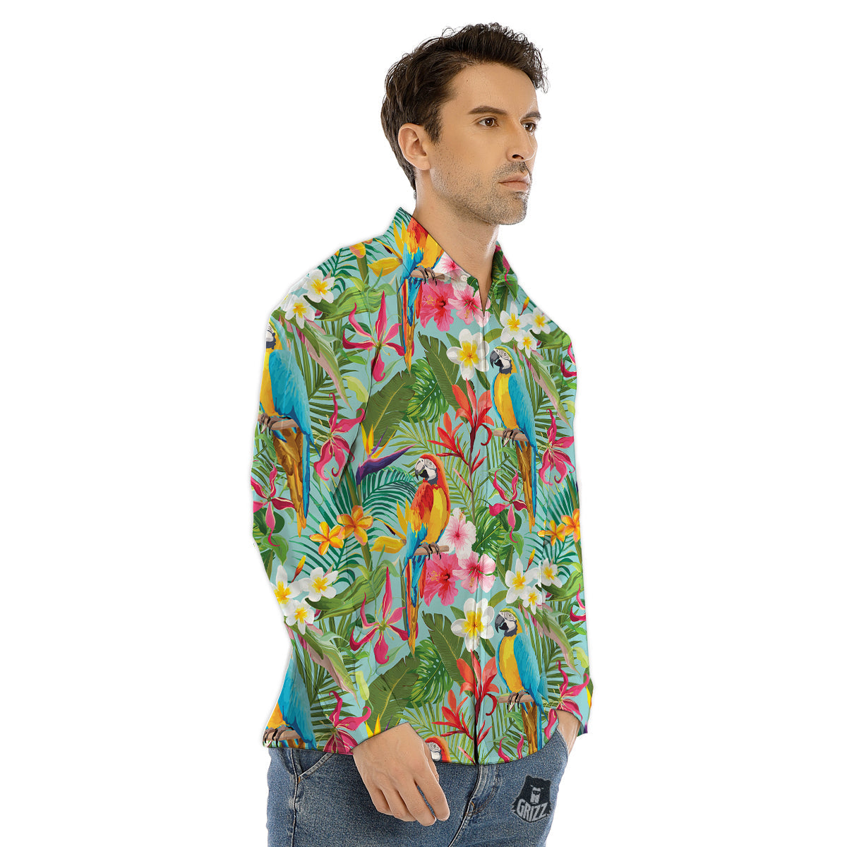 Parrot Tropical Print Pattern Men's Dress Shirts-grizzshop