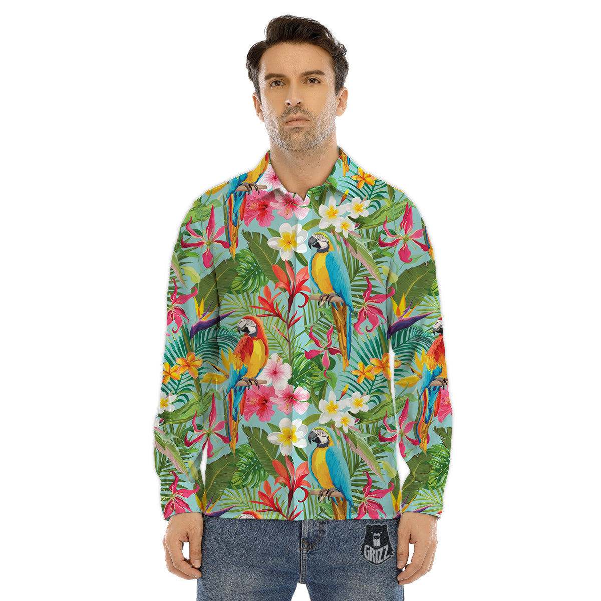 Parrot Tropical Print Pattern Men's Dress Shirts-grizzshop
