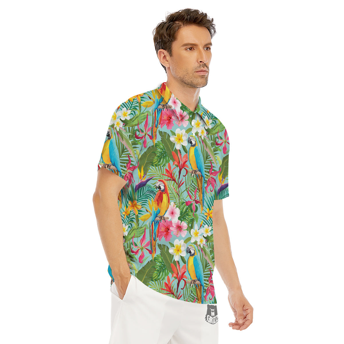 Parrot Tropical Print Pattern Men's Golf Shirts-grizzshop