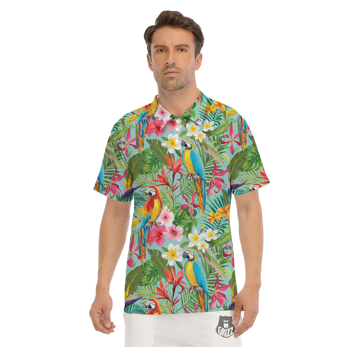 Parrot Tropical Print Pattern Men's Golf Shirts-grizzshop