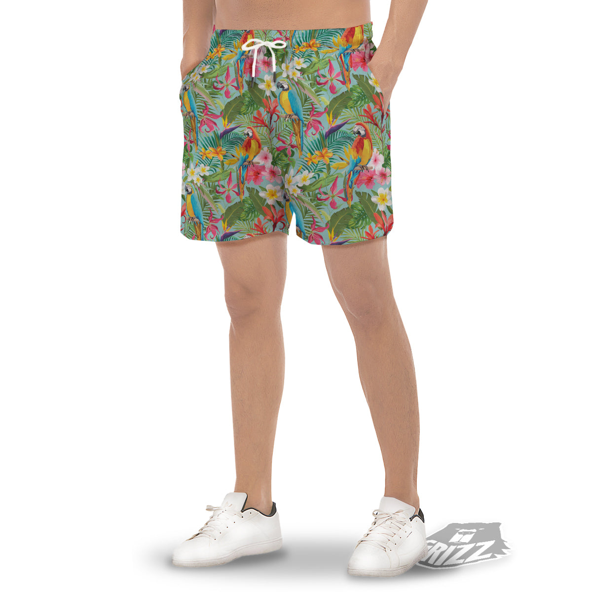 Parrot Tropical Print Pattern Men's Gym Shorts-grizzshop