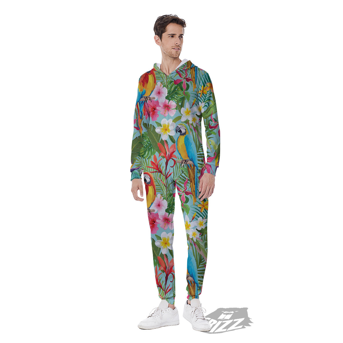 Parrot Tropical Print Pattern Men's Jumpsuit-grizzshop