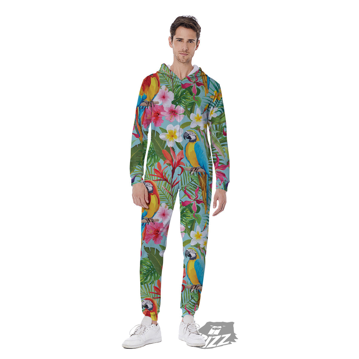 Parrot Tropical Print Pattern Men's Jumpsuit-grizzshop
