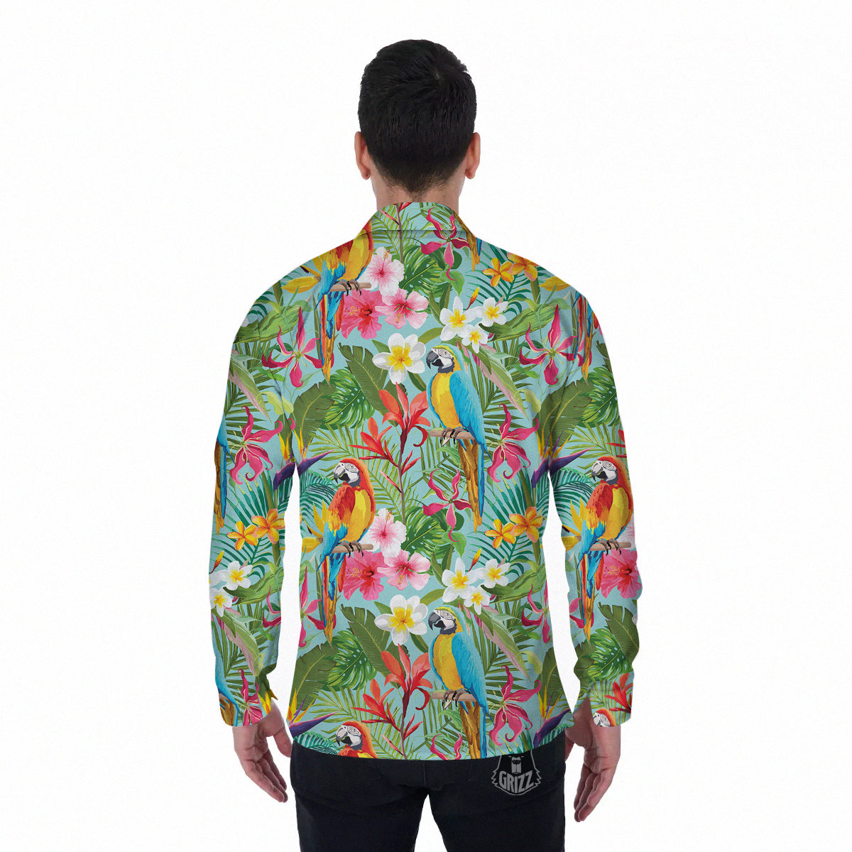 Parrot Tropical Print Pattern Men's Long Sleeve Shirts-grizzshop