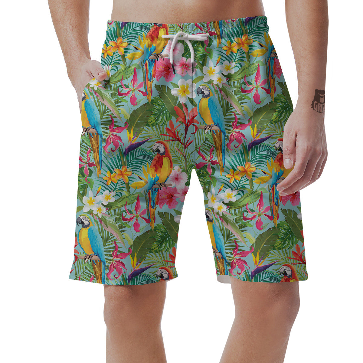 Parrot Tropical Print Pattern Men's Shorts-grizzshop