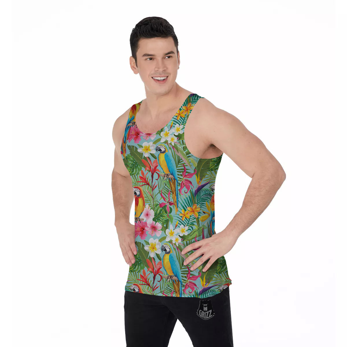 Parrot Tropical Print Pattern Men's Tank Top-grizzshop