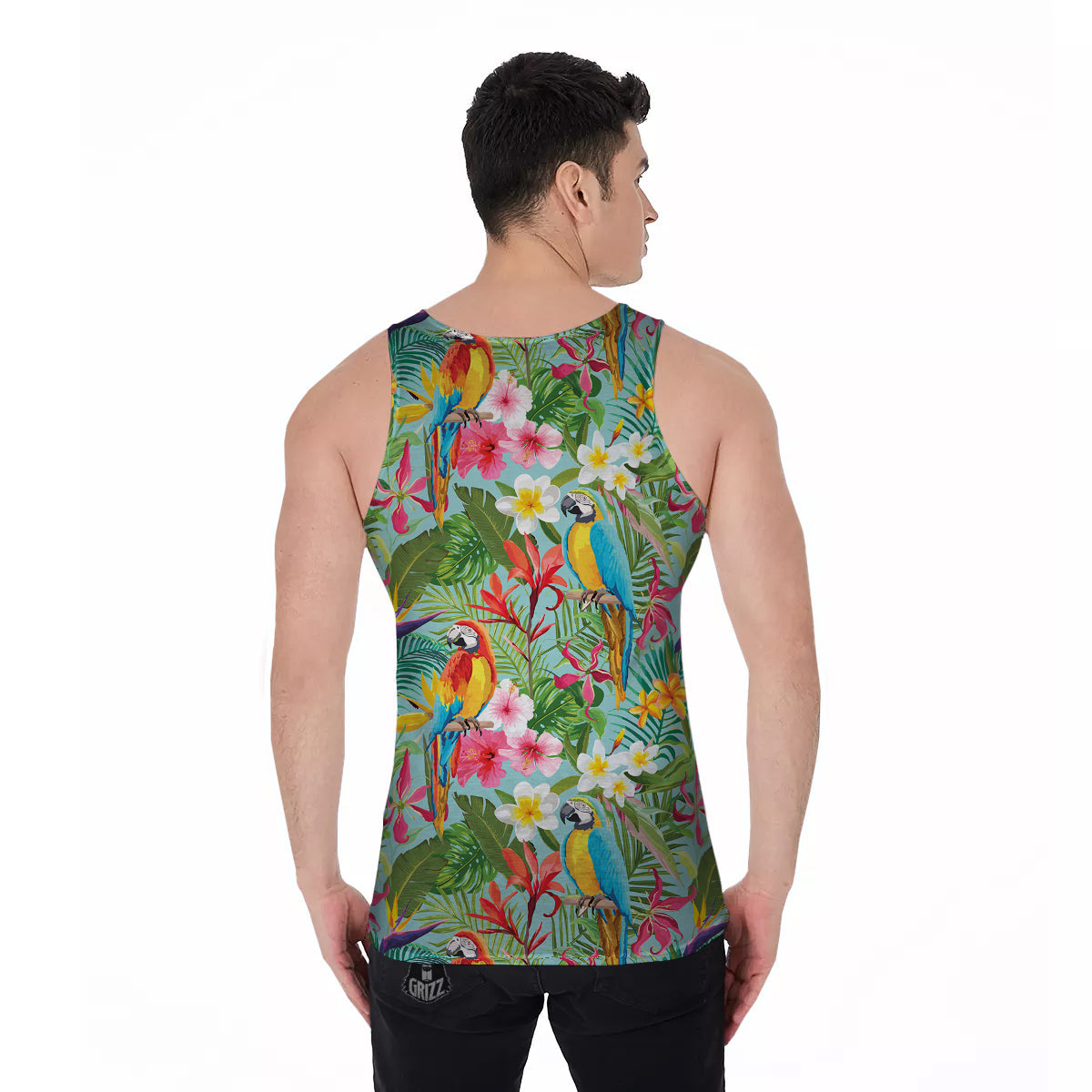 Parrot Tropical Print Pattern Men's Tank Top-grizzshop