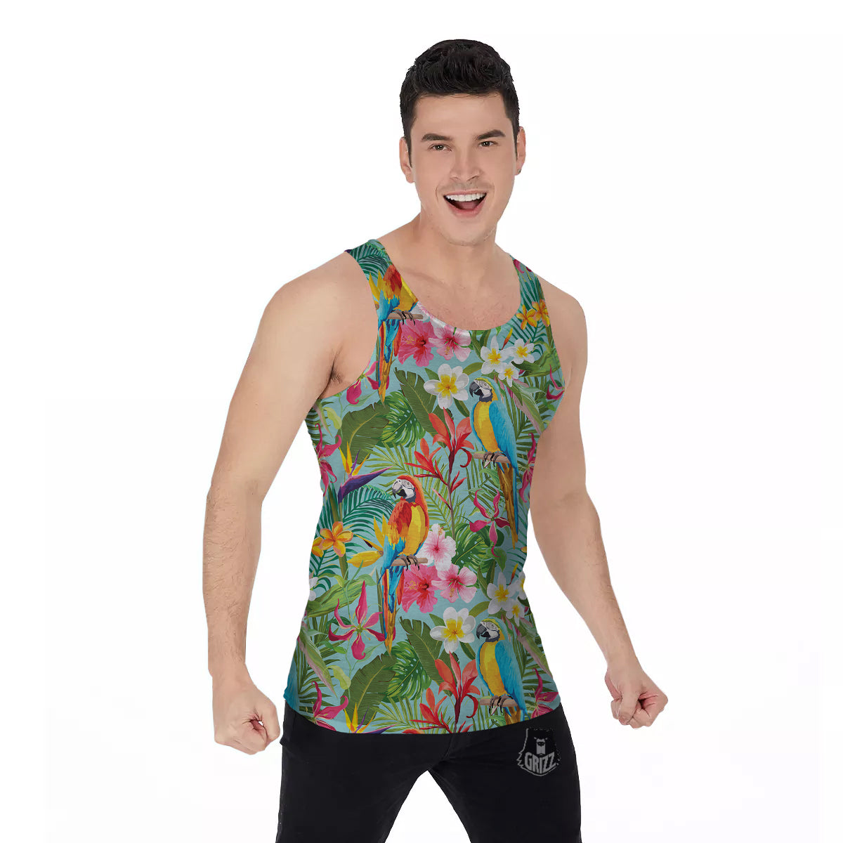Parrot Tropical Print Pattern Men's Tank Top-grizzshop