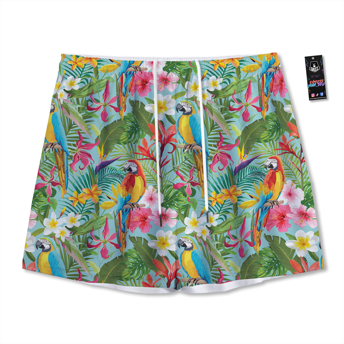 Parrot Tropical Print Pattern Mesh Shorts