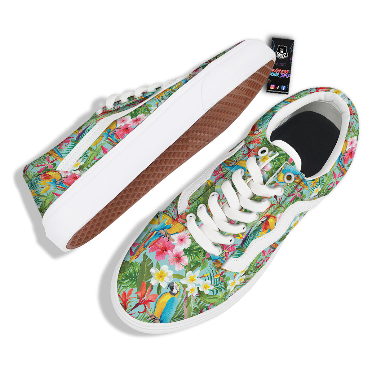 Parrot Tropical Print Pattern Skate Shoes-grizzshop