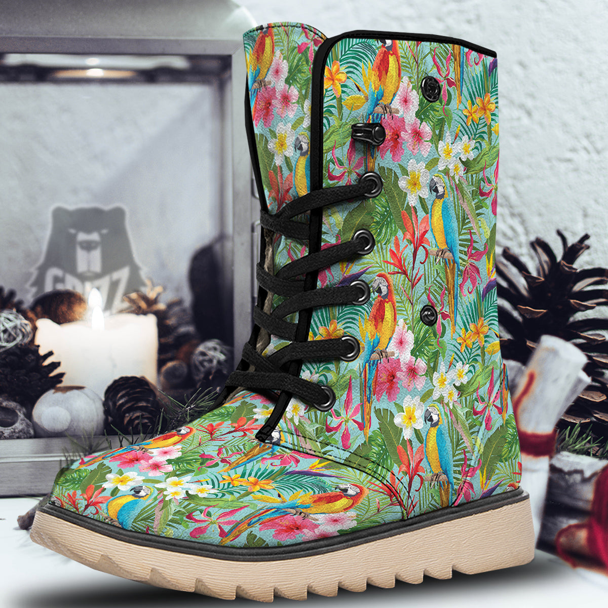 Parrot Tropical Print Pattern Snow Boots-grizzshop
