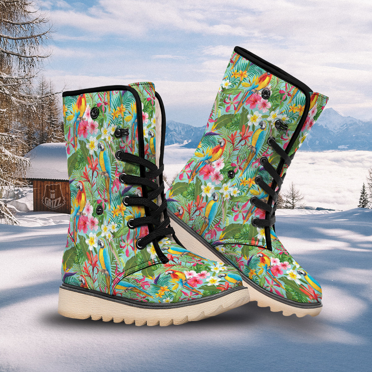 Parrot Tropical Print Pattern Snow Boots-grizzshop