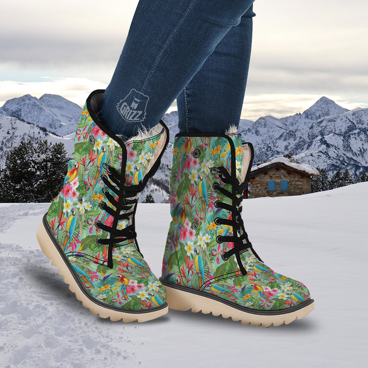 Parrot Tropical Print Pattern Snow Boots-grizzshop