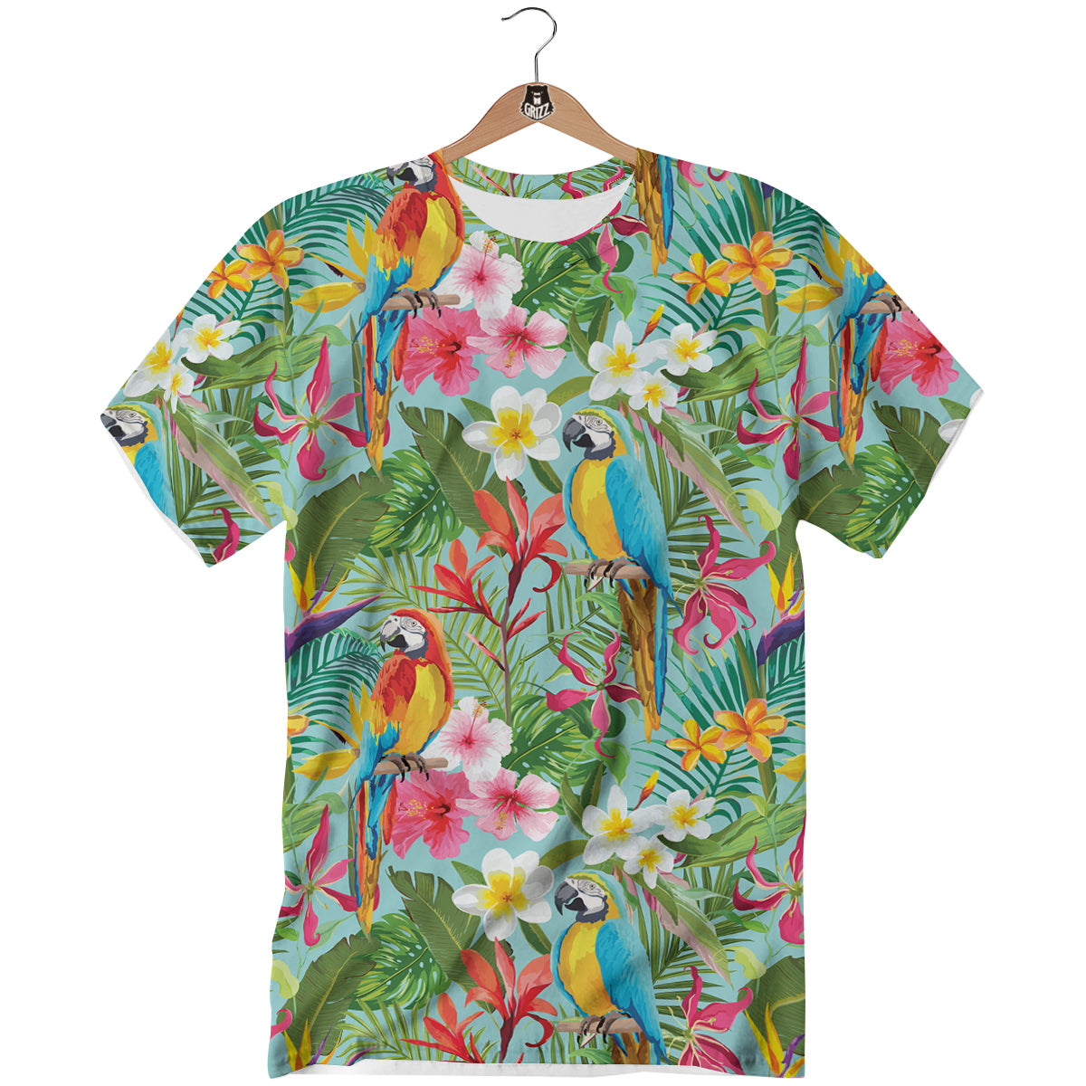Parrot Tropical Print Pattern T-Shirt-grizzshop