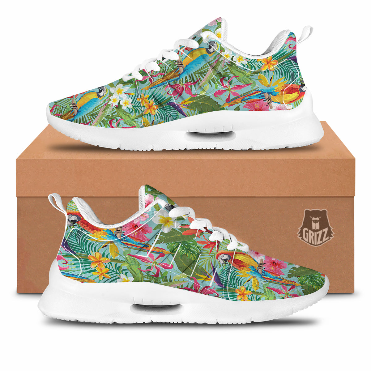 Parrot Tropical Print Pattern Tennis Shoes-grizzshop
