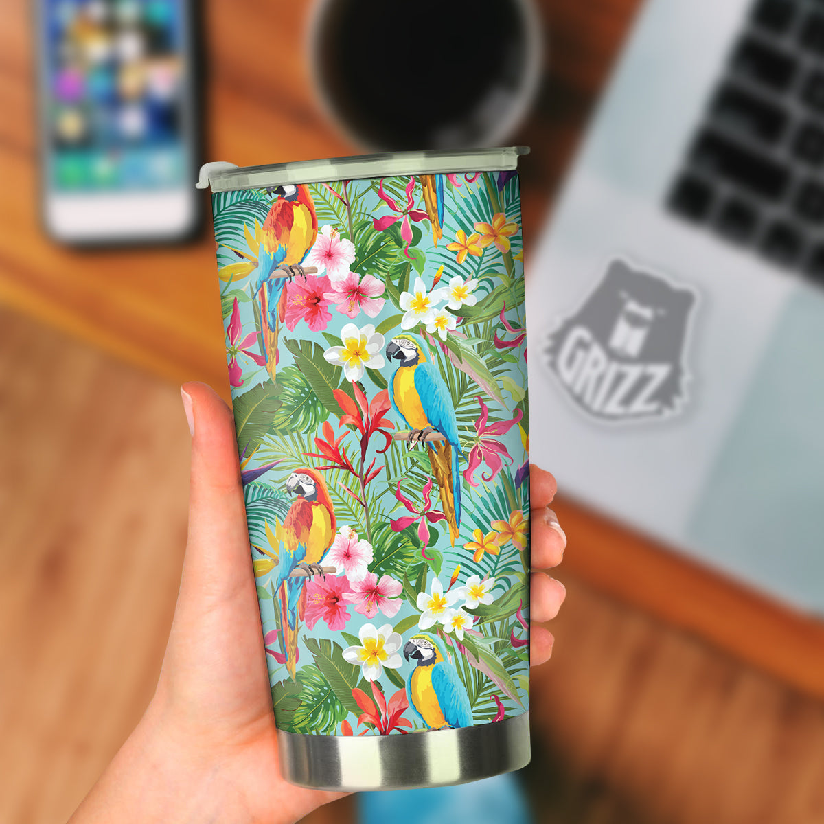 Parrot Tropical Print Pattern Tumbler-grizzshop