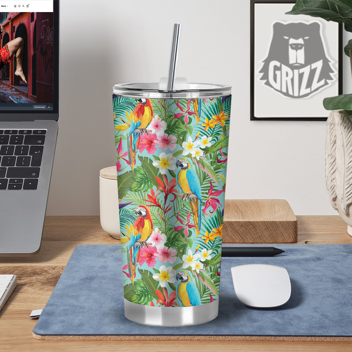 Parrot Tropical Print Pattern Tumbler-grizzshop