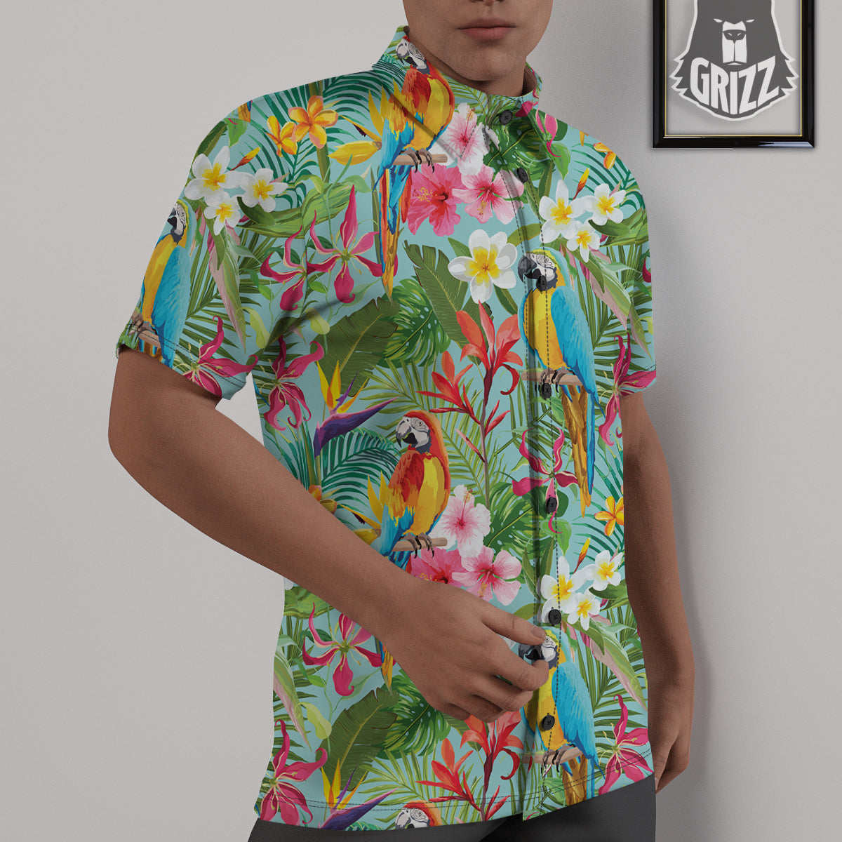 Parrot Tropical Print Pattern Untucked Shirts-grizzshop