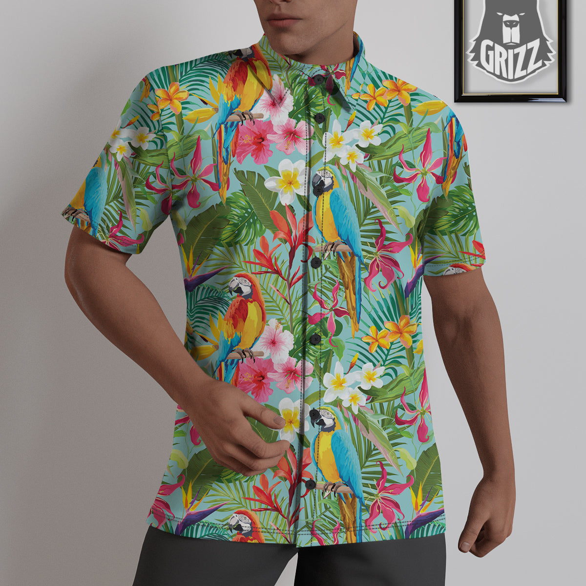 Parrot Tropical Print Pattern Untucked Shirts-grizzshop