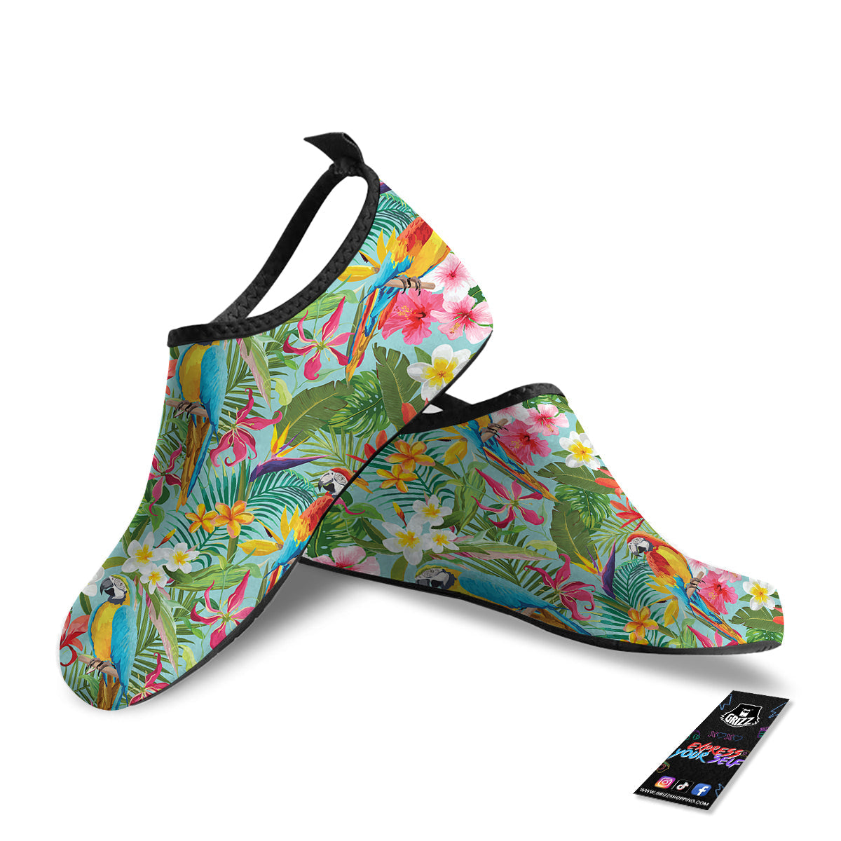 Parrot Tropical Print Pattern Water Shoes-grizzshop