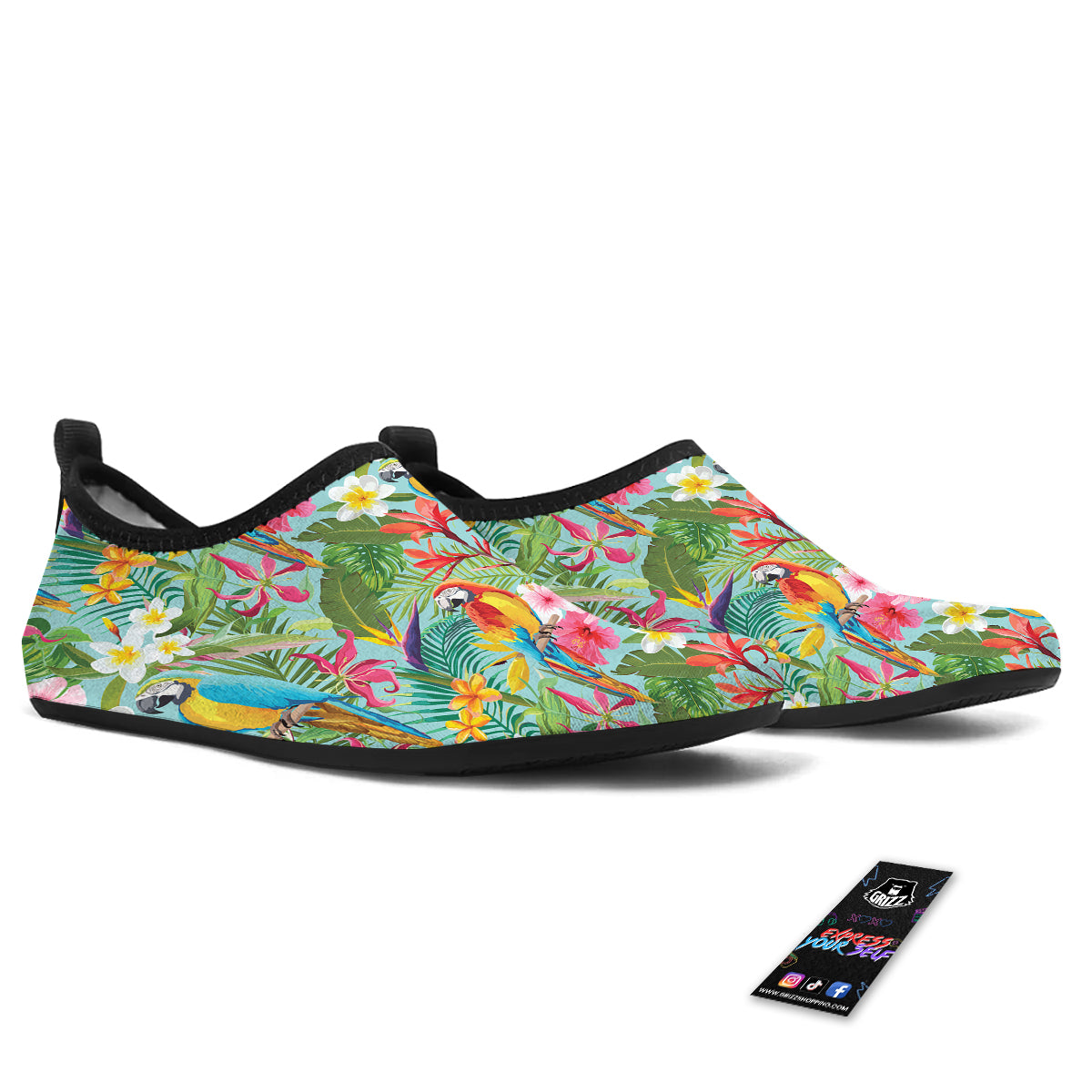 Parrot Tropical Print Pattern Water Shoes-grizzshop
