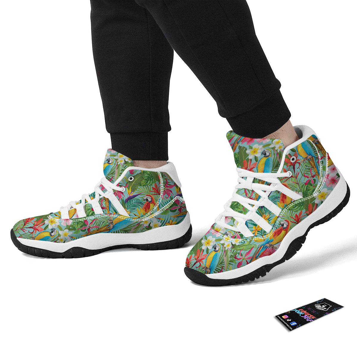 Parrot Tropical Print Pattern White Bball Shoes-grizzshop