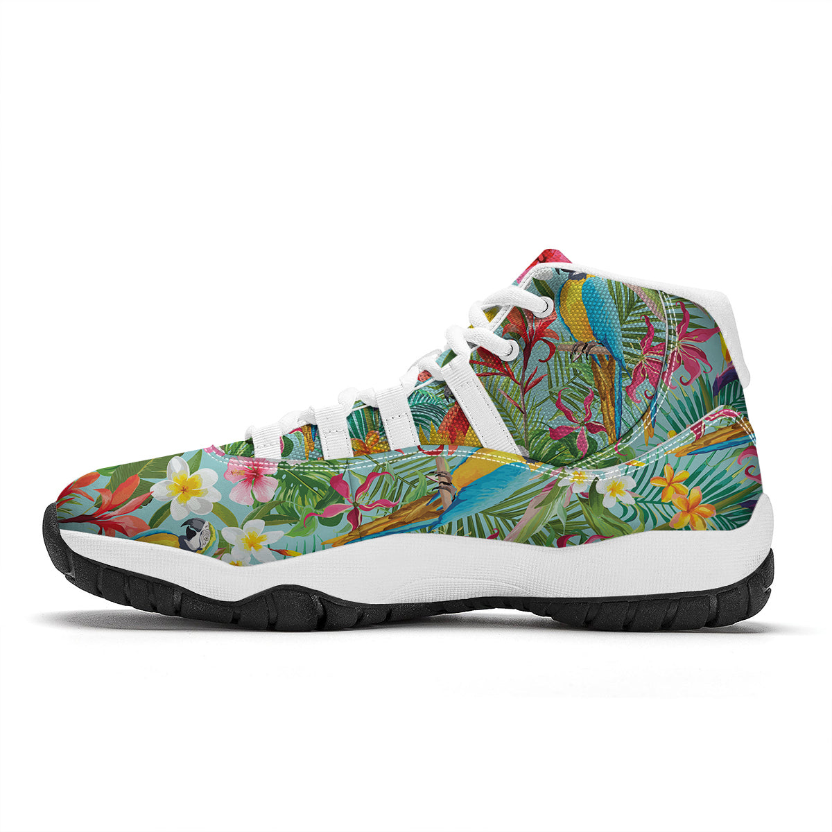 Parrot Tropical Print Pattern White Bball Shoes-grizzshop