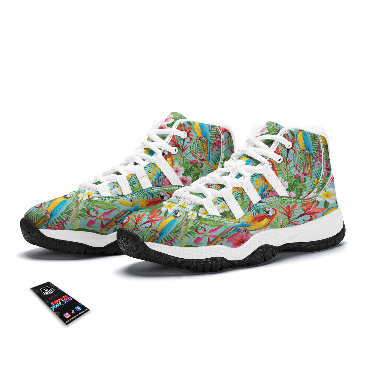 Parrot Tropical Print Pattern White Bball Shoes-grizzshop