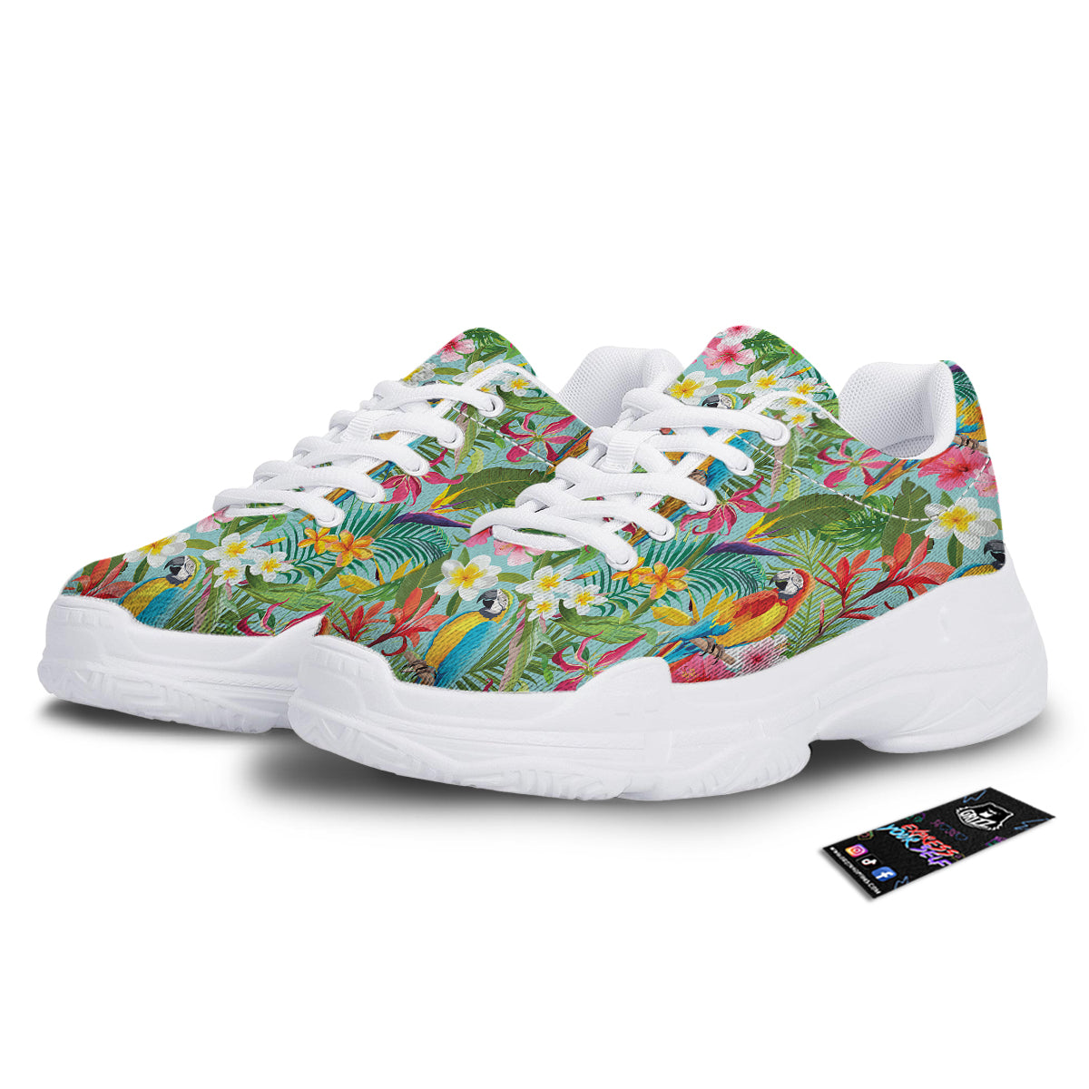 Parrot Tropical Print Pattern White Chunky Shoes-grizzshop