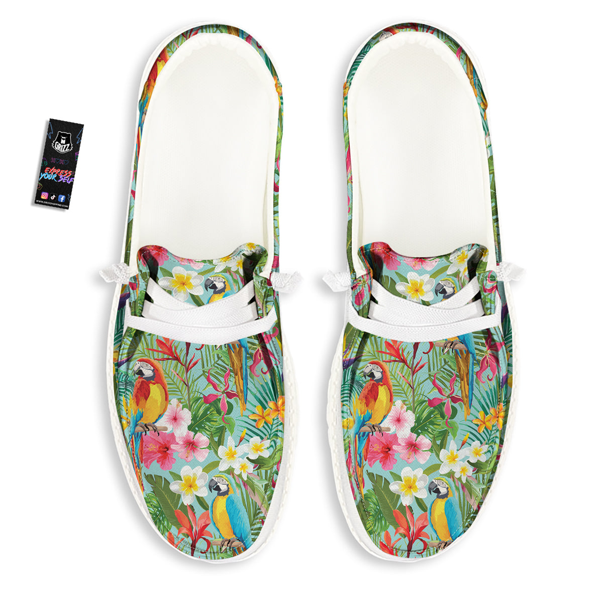 Parrot Tropical Print Pattern White Loafers-grizzshop