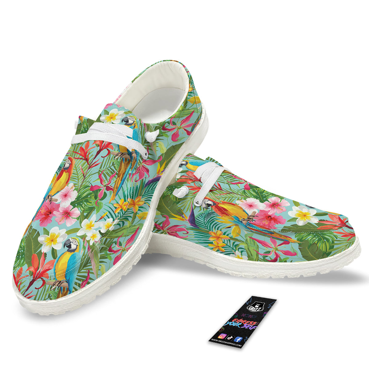 Parrot Tropical Print Pattern White Loafers-grizzshop