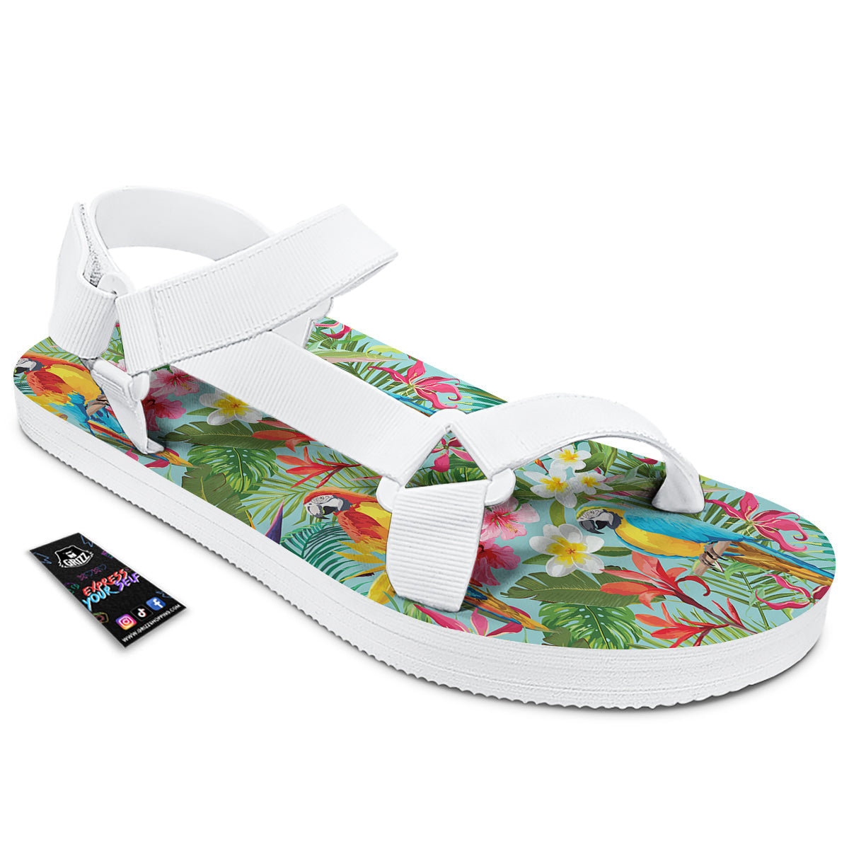Parrot Tropical Print Pattern White Open Toe Sandals-grizzshop