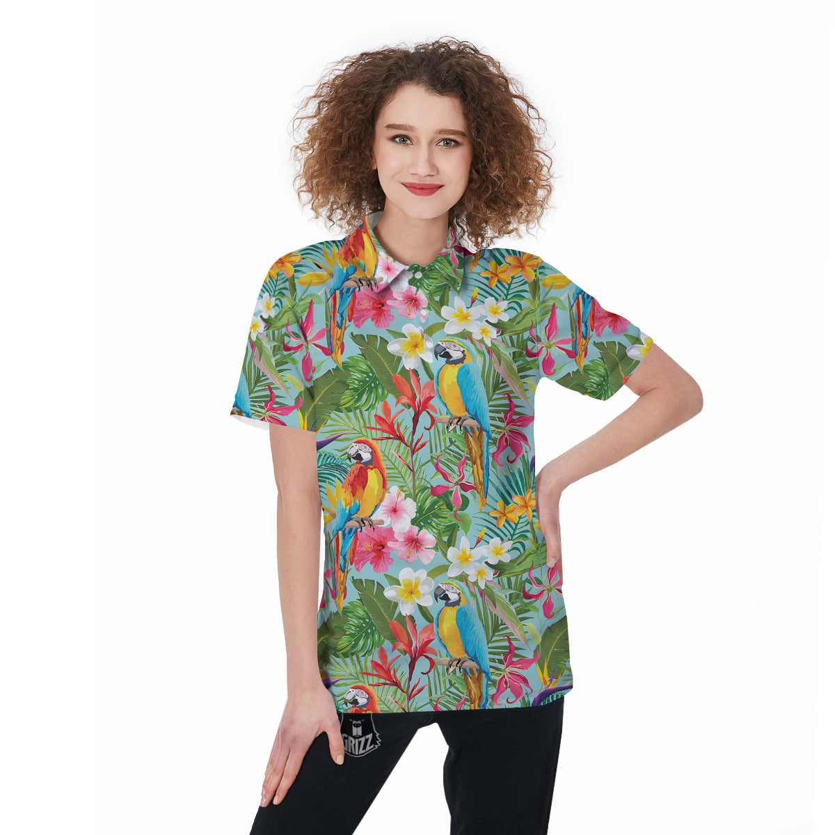 Parrot Tropical Print Pattern Women's Golf Shirts-grizzshop