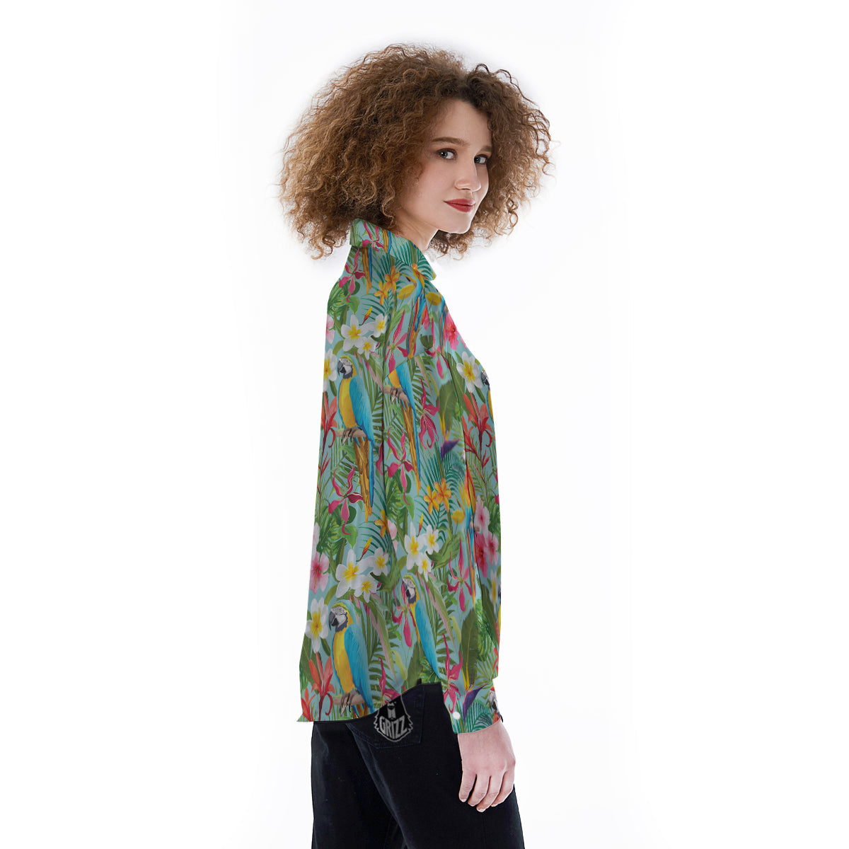 Parrot Tropical Print Pattern Women's Long Sleeve Shirts-grizzshop