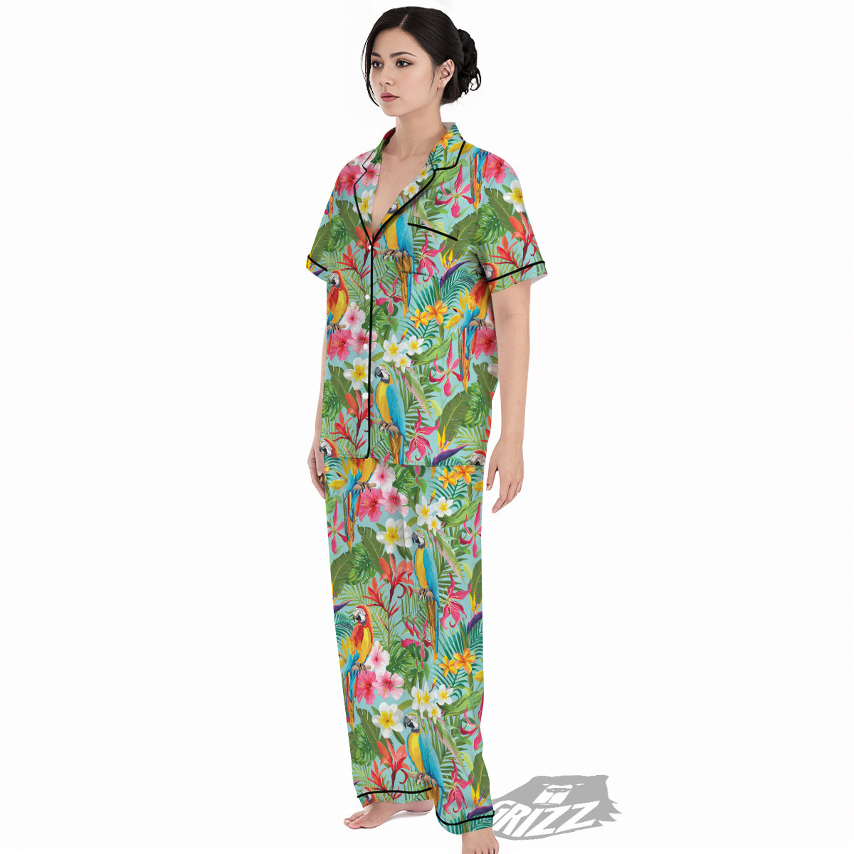 Parrot Tropical Print Pattern Women's Pajamas Set-grizzshop
