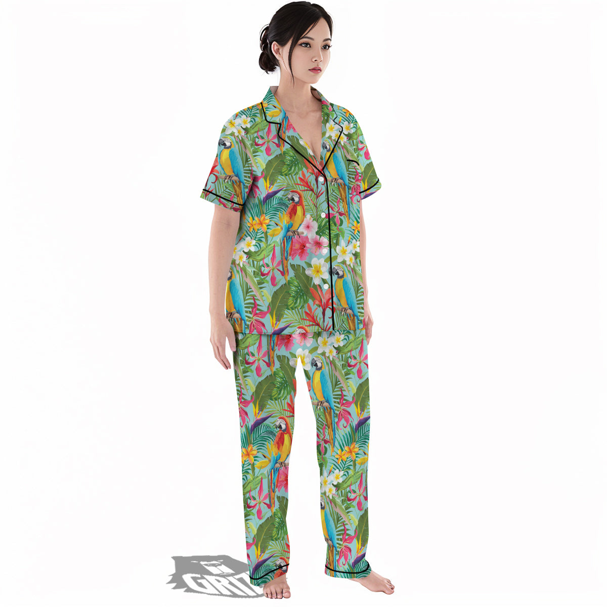 Parrot Tropical Print Pattern Women's Pajamas Set-grizzshop