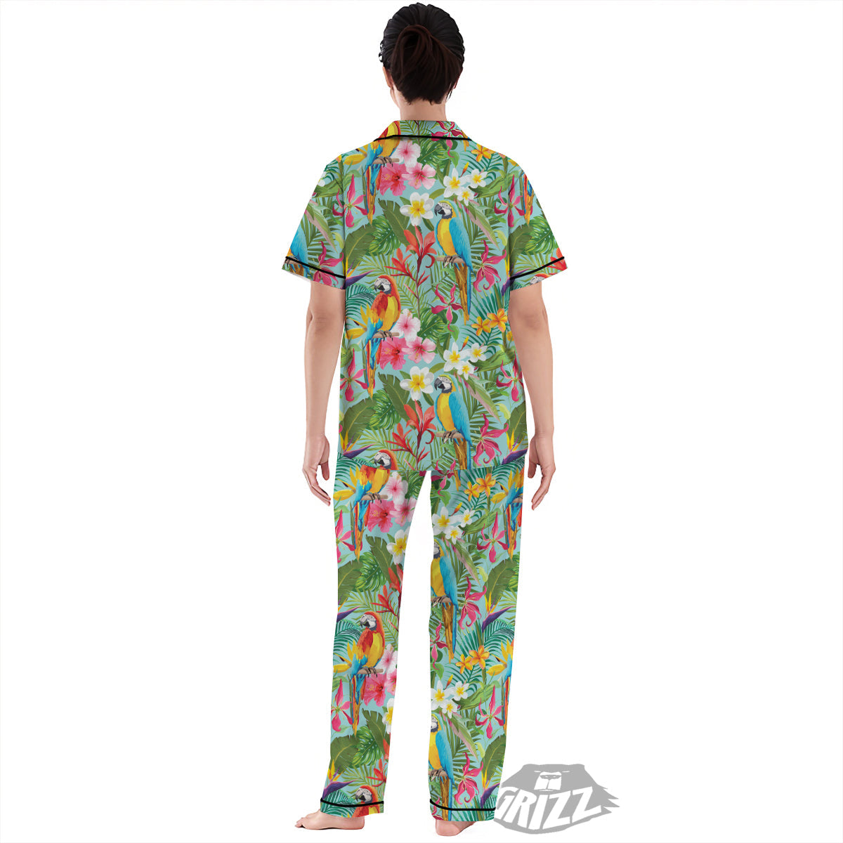 Parrot Tropical Print Pattern Women's Pajamas Set-grizzshop