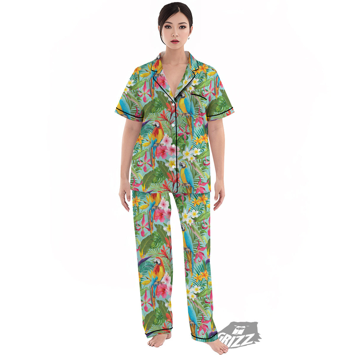 Parrot Tropical Print Pattern Women's Pajamas Set-grizzshop