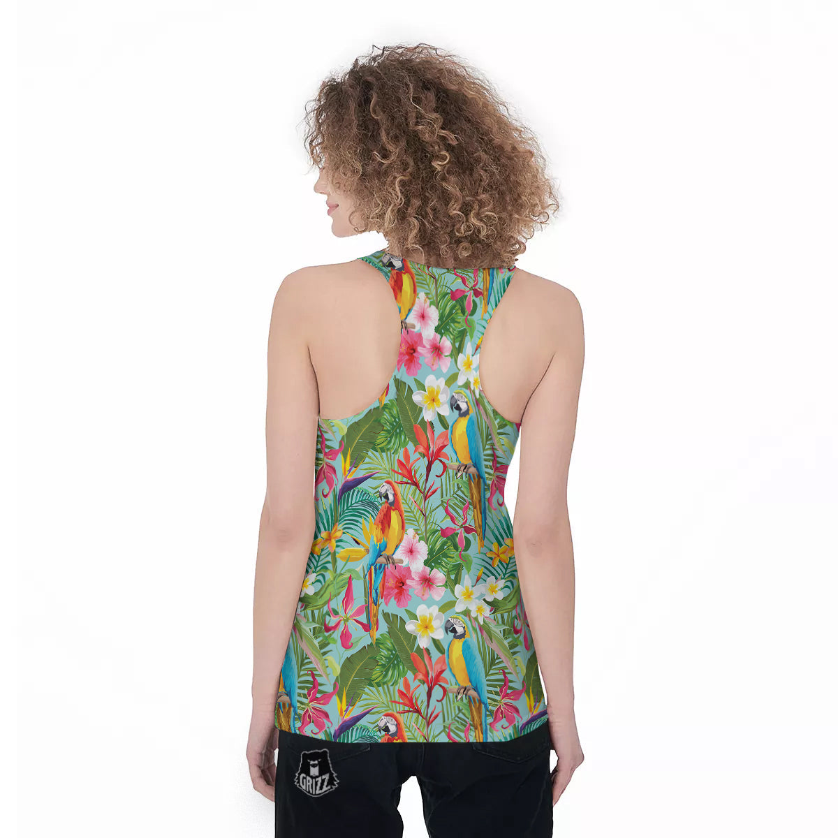 Parrot Tropical Print Pattern Women's Racerback Tank Top-grizzshop