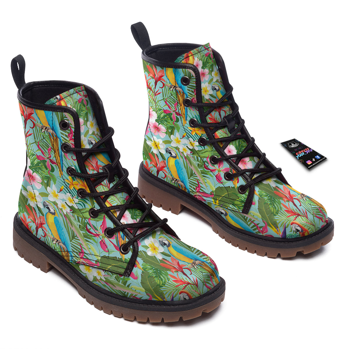 Parrot Tropical Print Pattern Work Boots-grizzshop