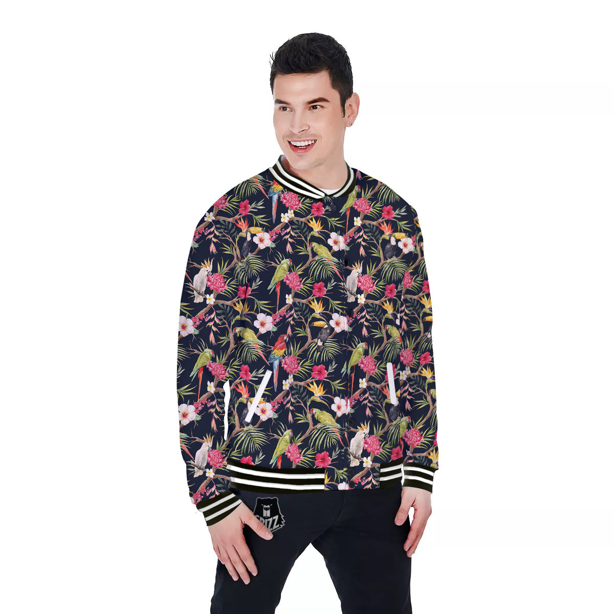 Parrot Watercolor Print Pattern Baseball Jacket-grizzshop