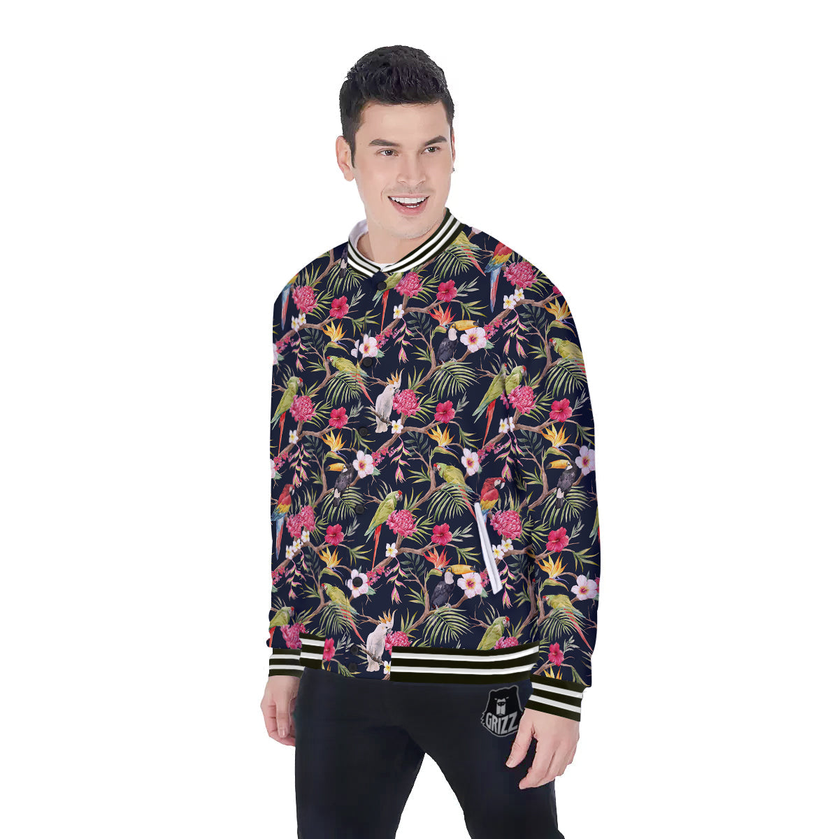 Parrot Watercolor Print Pattern Baseball Jacket-grizzshop