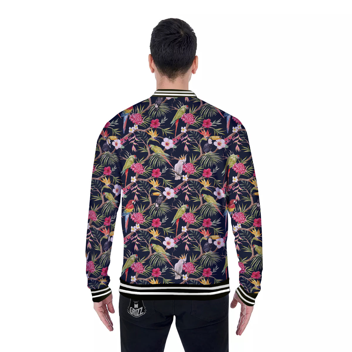 Parrot Watercolor Print Pattern Baseball Jacket-grizzshop