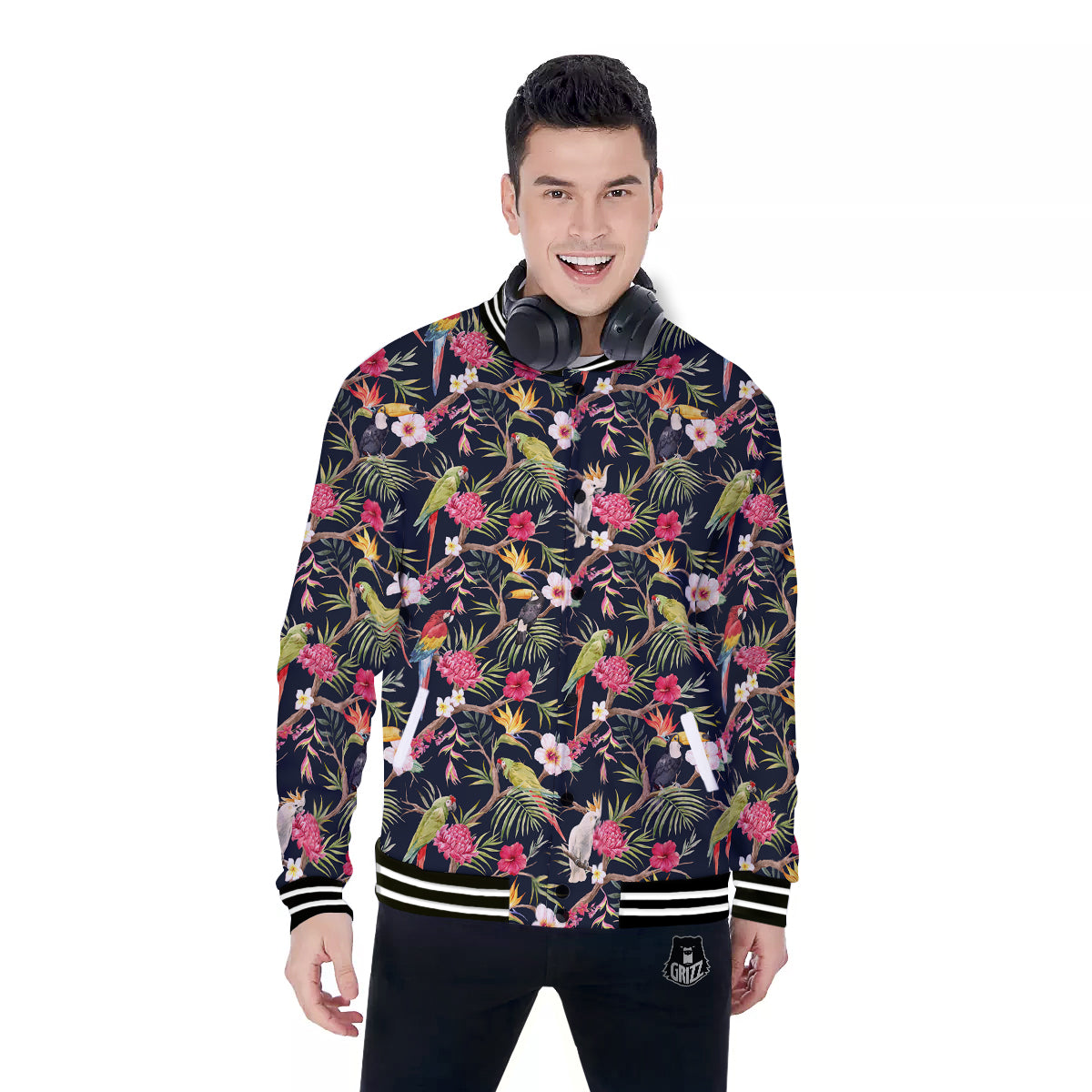 Parrot Watercolor Print Pattern Baseball Jacket-grizzshop