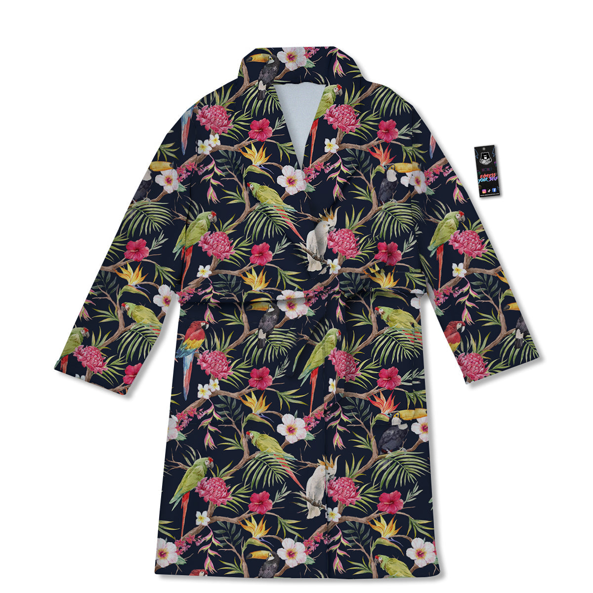 Parrot Watercolor Print Pattern Bathrobe-grizzshop