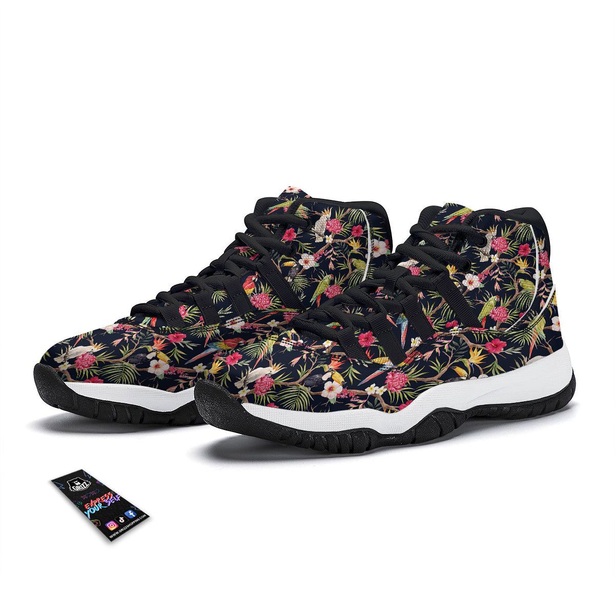 Parrot Watercolor Print Pattern Black Bball Shoes-grizzshop
