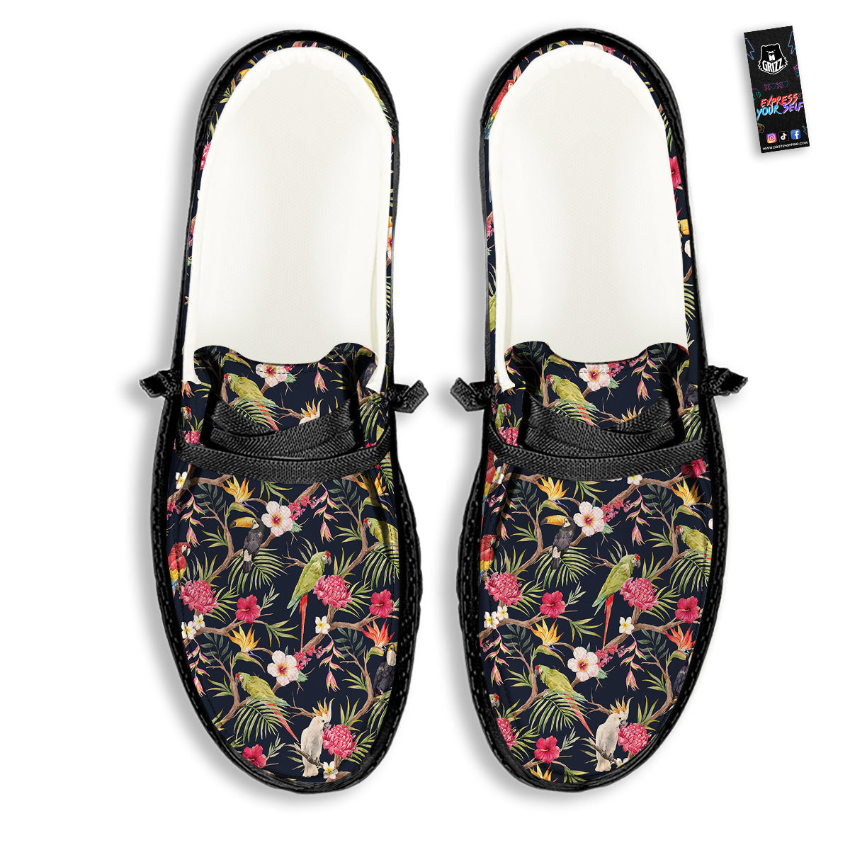 Parrot Watercolor Print Pattern Black Loafers-grizzshop