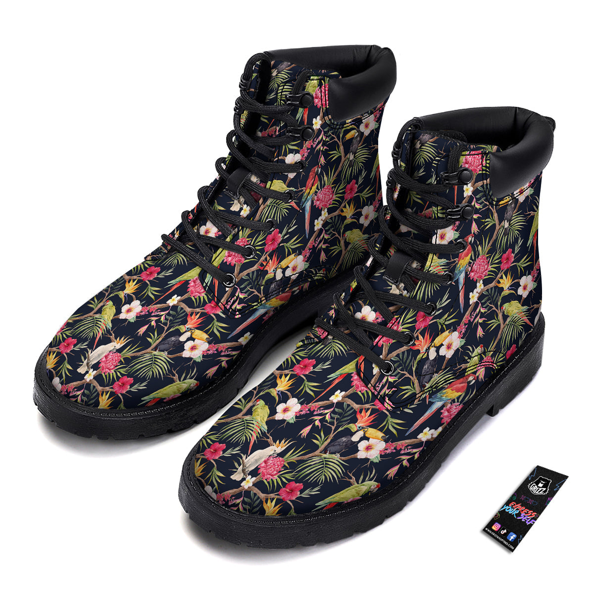 Parrot Watercolor Print Pattern Boots-grizzshop